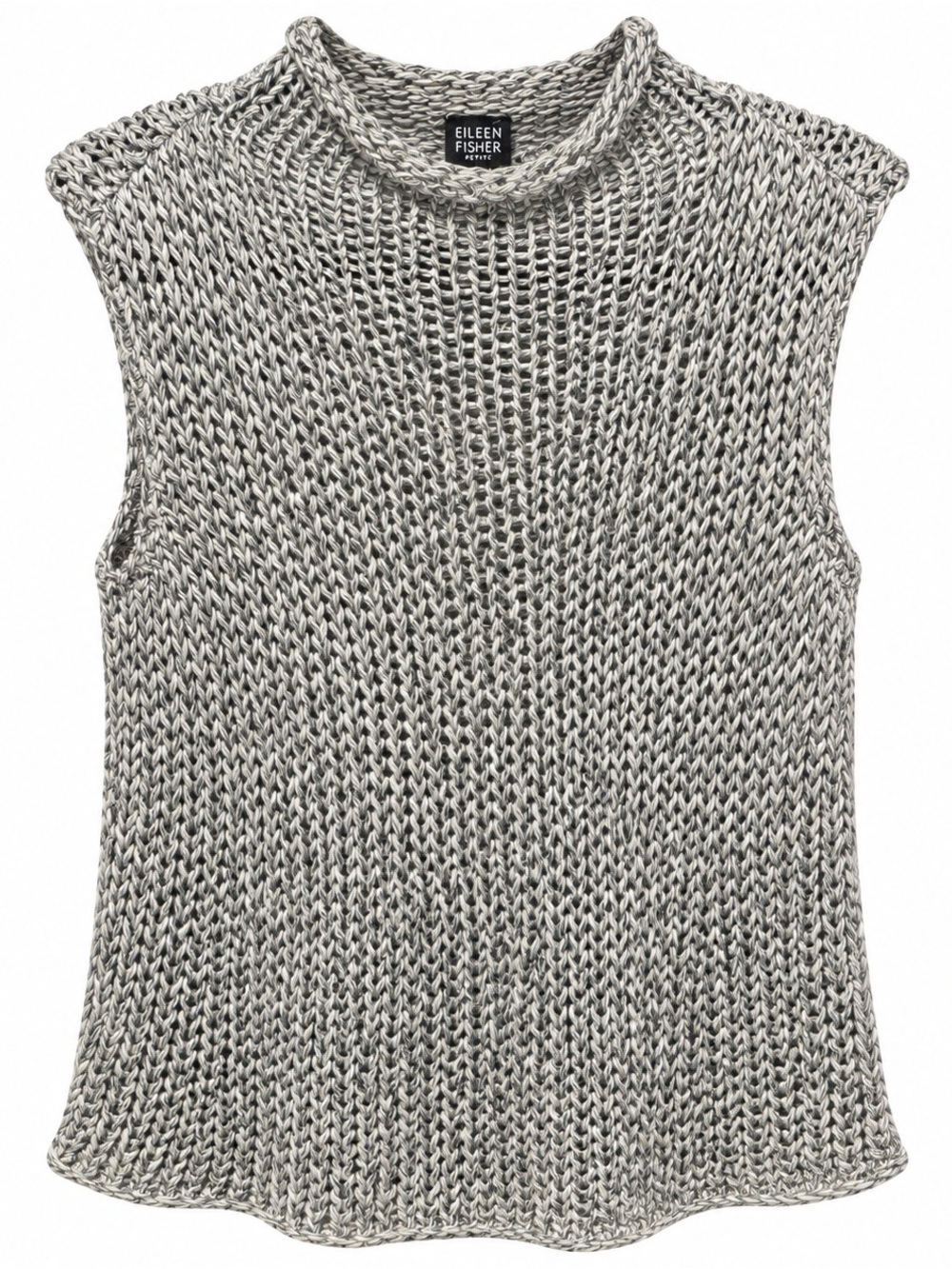 Eileen Fisher Heathered Gray Open-Knit Sleeveless Mockneck Sweater
